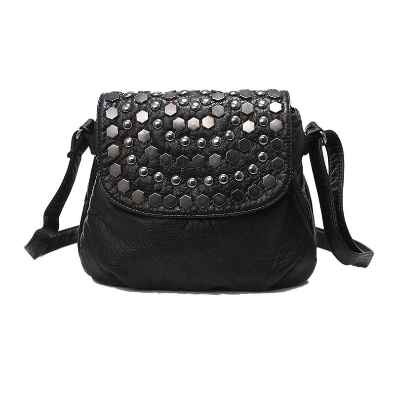 

Мягкая женская сумка-мессенджер из искусственной кожи, повседневная женская сумка через плечо, женская винтажная сумка с заклепками, черная