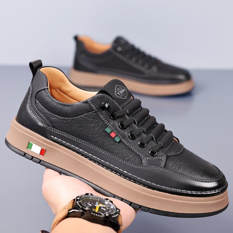 2025 Men's Casual Low-Top Leather Sneakers - Soft Sole, Trendy Cowhide, Versatile White Design