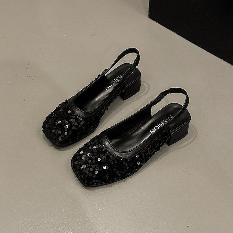 French temperament fairy high heel evening shoes spring and autumn new Korean version gentle silver thick heel bag head sandals female summer