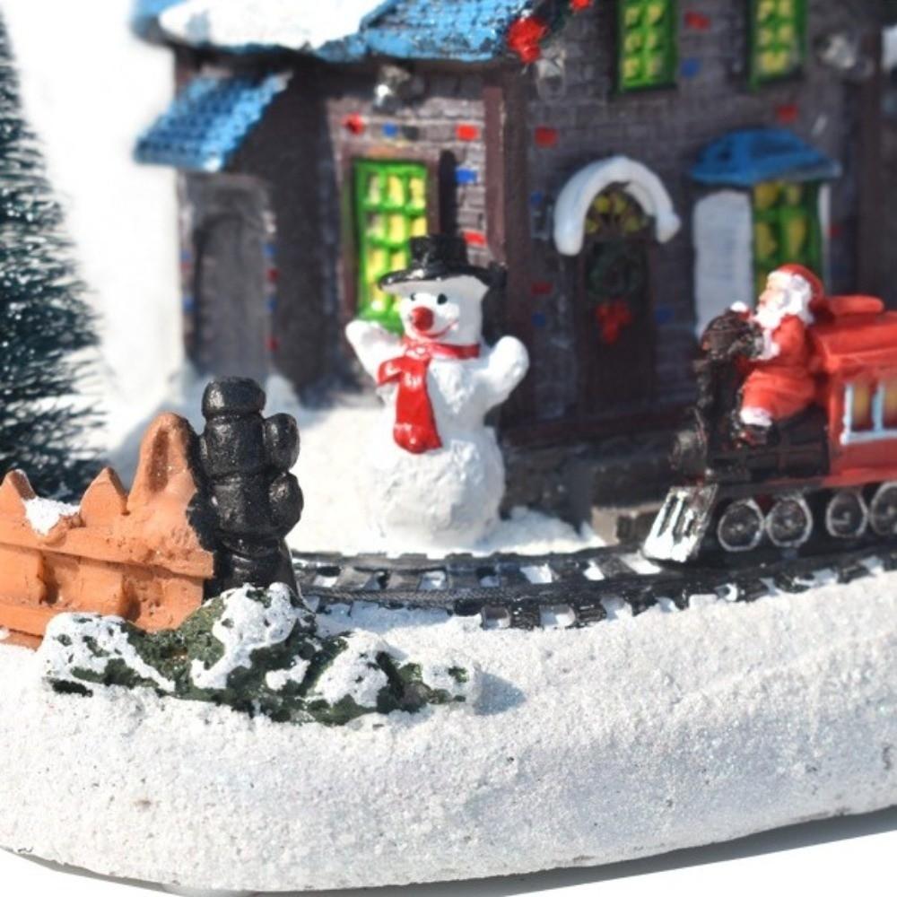 Harz Weihnachtsleuchtendes Haus Ornamente LED Beleuchtete Schneemannhaus Figur Weihnachts Zug Haus Ornament