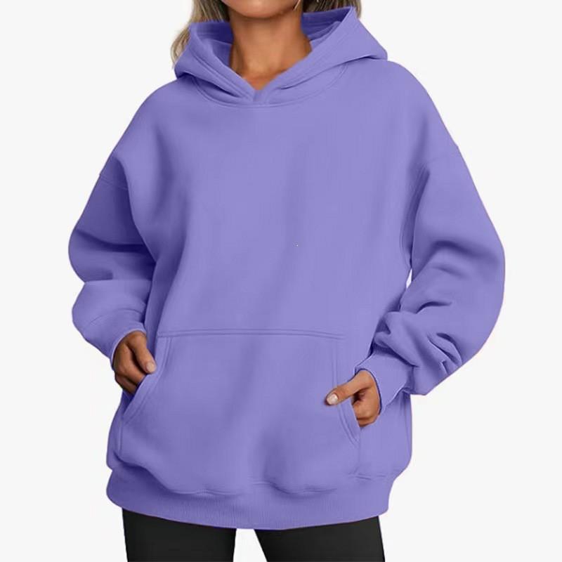 Womens Hooded Sweatshirt Loose Fit Casual Pullover With Front Pocket Streetwear Style
