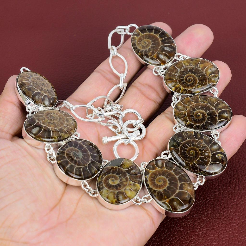 Ammonite Fossil Gemstone Necklace 925 Sterling Silver Necklace Handmade Jewelry Adjustable Chain Necklace Designer Necklace Gifts For Mother