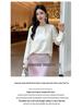 Silk Blend Jacquard Round Neck Hollow Out Slimming Top for Women - 2026 Spring Long Sleeve
