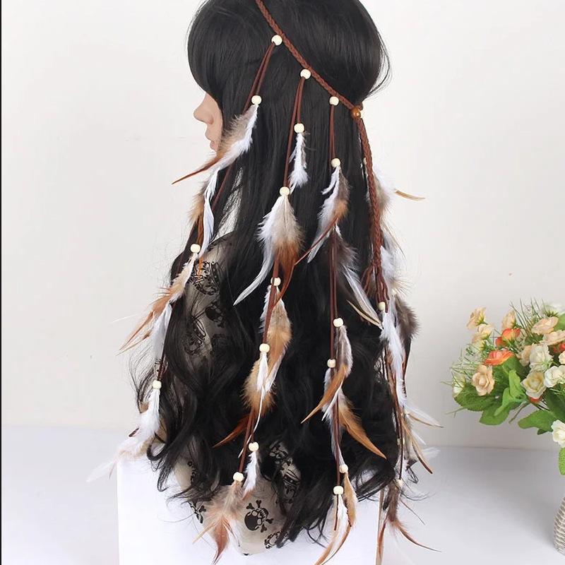 Adjustable Colorful Feather Tassel Headband Bohemian Beaded Hair Accessory for Party and Daily Wear