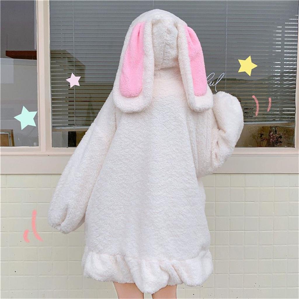 Felpe Invernali Calde Kawaii Orecchie di Coniglio Felpa Donna Ragazza Lolita con Cappuccio e Zip Felpe Casual Manica Lunga Felpa Harajuku
