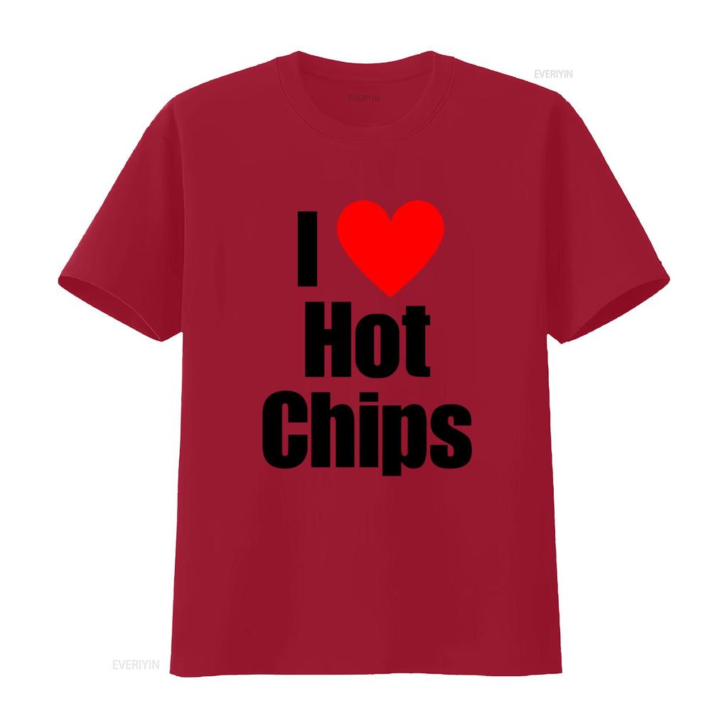I Love Hot Chips T Shirt Heart Perfect for Chip Lovers vintage Washed Versatile Soft homme fashion Casual Stretched Stylish
