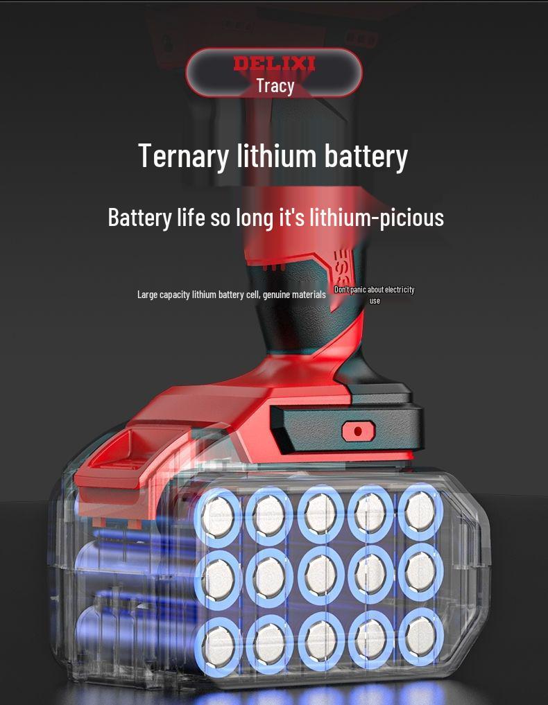 Delixi Brushless Handheld Lithium Battery Drill and Electric Screwdriver with Impact and Rechargeable Features for High-Power Household Use.