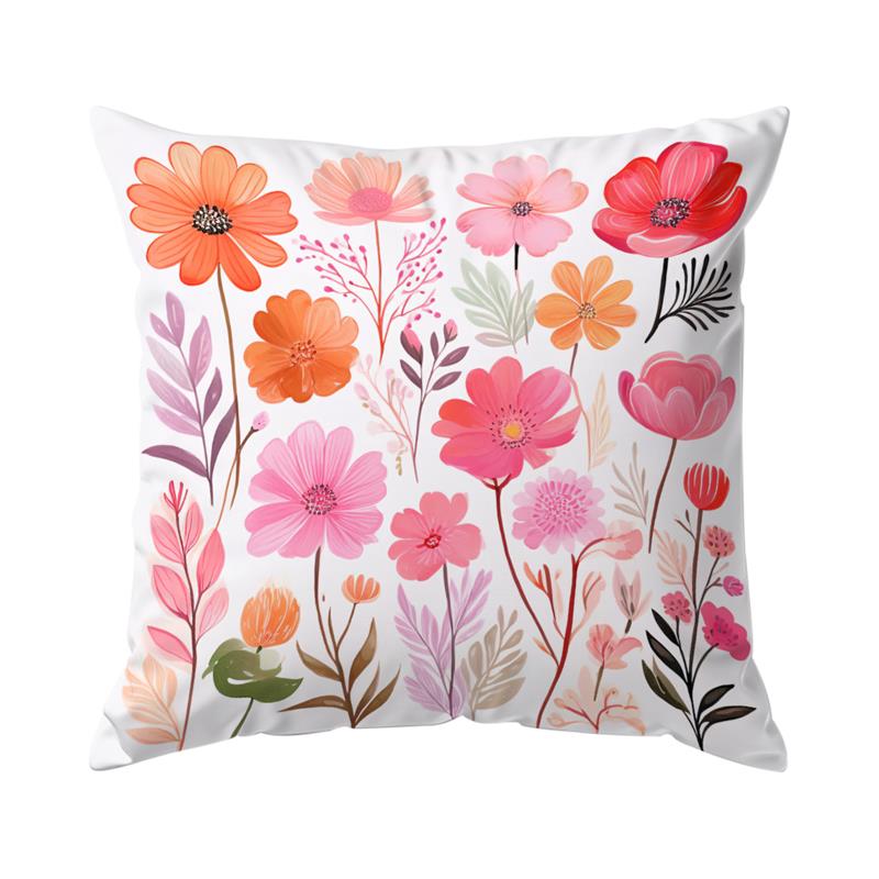 Pink Watercolor Flower Pillowcase Soft Plush Decor Cartoon Floral Plant Cushion Cover For Sofa Home Children Room Pillow Case