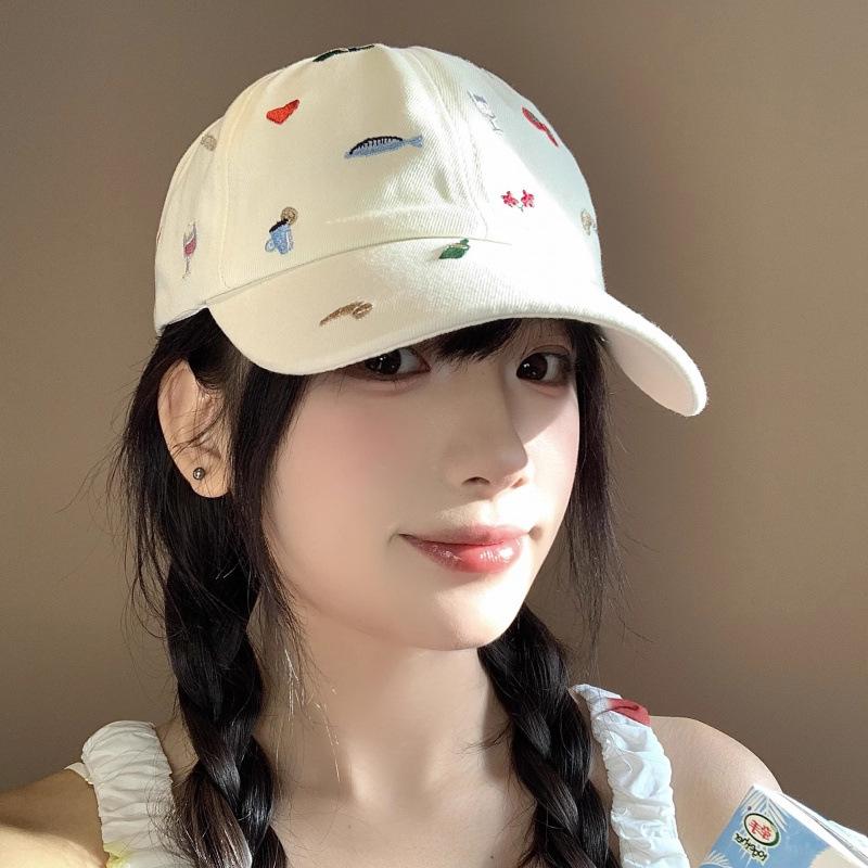 Rose Fun Embroidery Baseball Hat Women S Summer Breathable Versatile Face Small Beige Cap