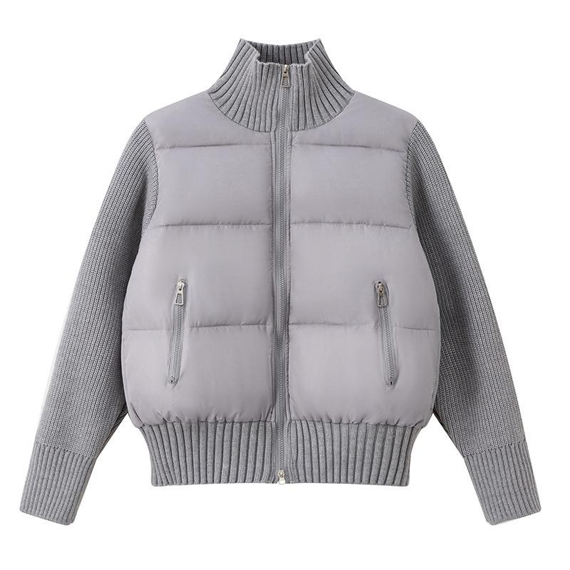 Down cotton-padded clothes women's short knitted splicing small jacket autumn and winter new light and thin stand-up neck cotton-padded clothes