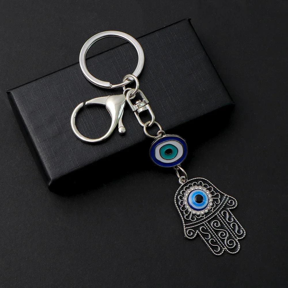 

Модный полый синий брелок для ключей с дурным глазом Lucky Fatima Hamsa Hand Keyring для женщин и мужчин, сумка Charm Car Airpods Box Key Accessories