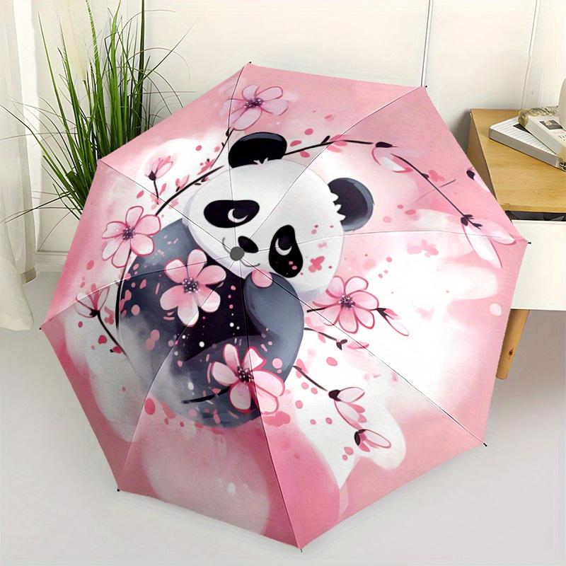 

1pc Pink Panda Ideas Fully Automatic Folding Portable Umbrella, 8 Iron Frames, Three-Fold Design, Suitable for All Seasons, Suitable for Outdoor Use.G