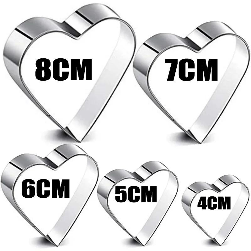 

Stainless Steel Heart-shaped Cookie Cutter Love Heart Mousse Peach Fondant Candy Biscuit Molds Home Kitchen Baking Accessories 1 Set- (5pcs) серебряный