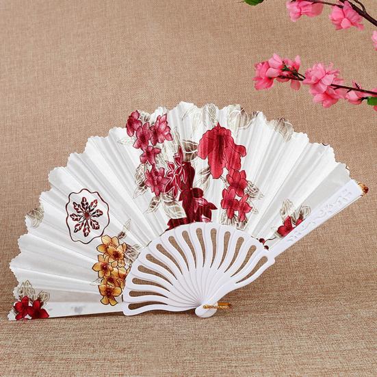Plastic Folding Fan Chinese Style Retro Flower Plain Painting Soft Faux Silk Decorative Handheld Wedding Party Elegant Ladies Craft Cloth Fan Women