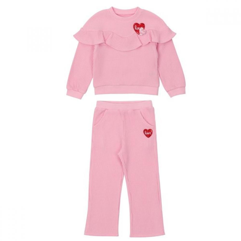 French Cat Waffle Frill Sweatshirt Pants Set Q51dst020p020 Pink/145