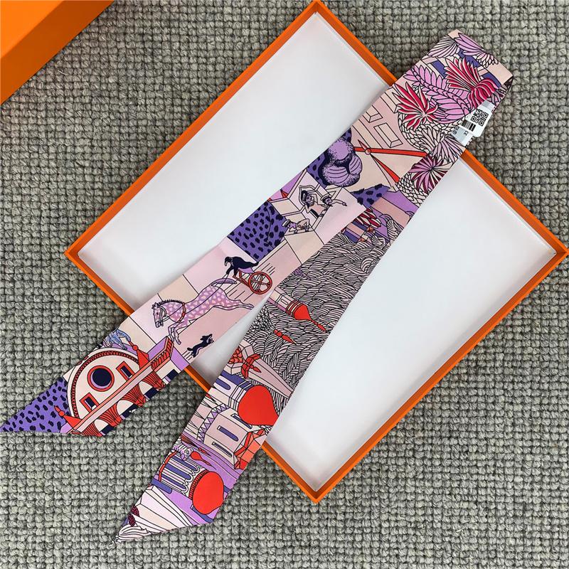 POBING Satteldruck 18m/m Twill Seidenschals Damen Luxusmarke Schal Taschenbänder Krawatte Kopftuch Kleiner Langer Schmaler Schal 86*5CM