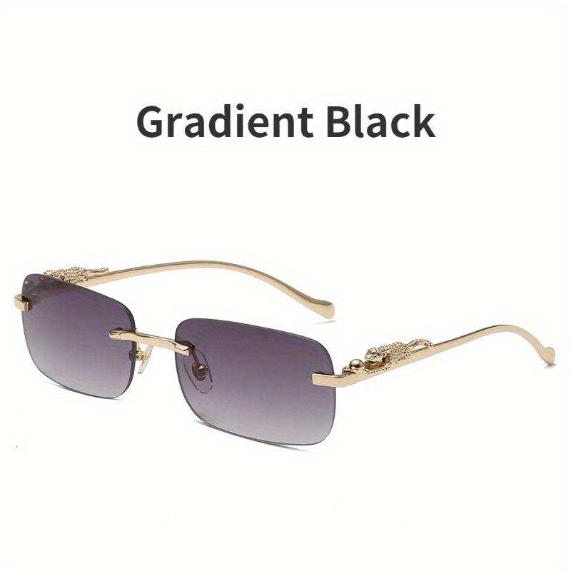 Frameless Rectangular Glasses for Men Women Gold Metal Border Leopard Head Buckle Luxury Fashion Eyewear