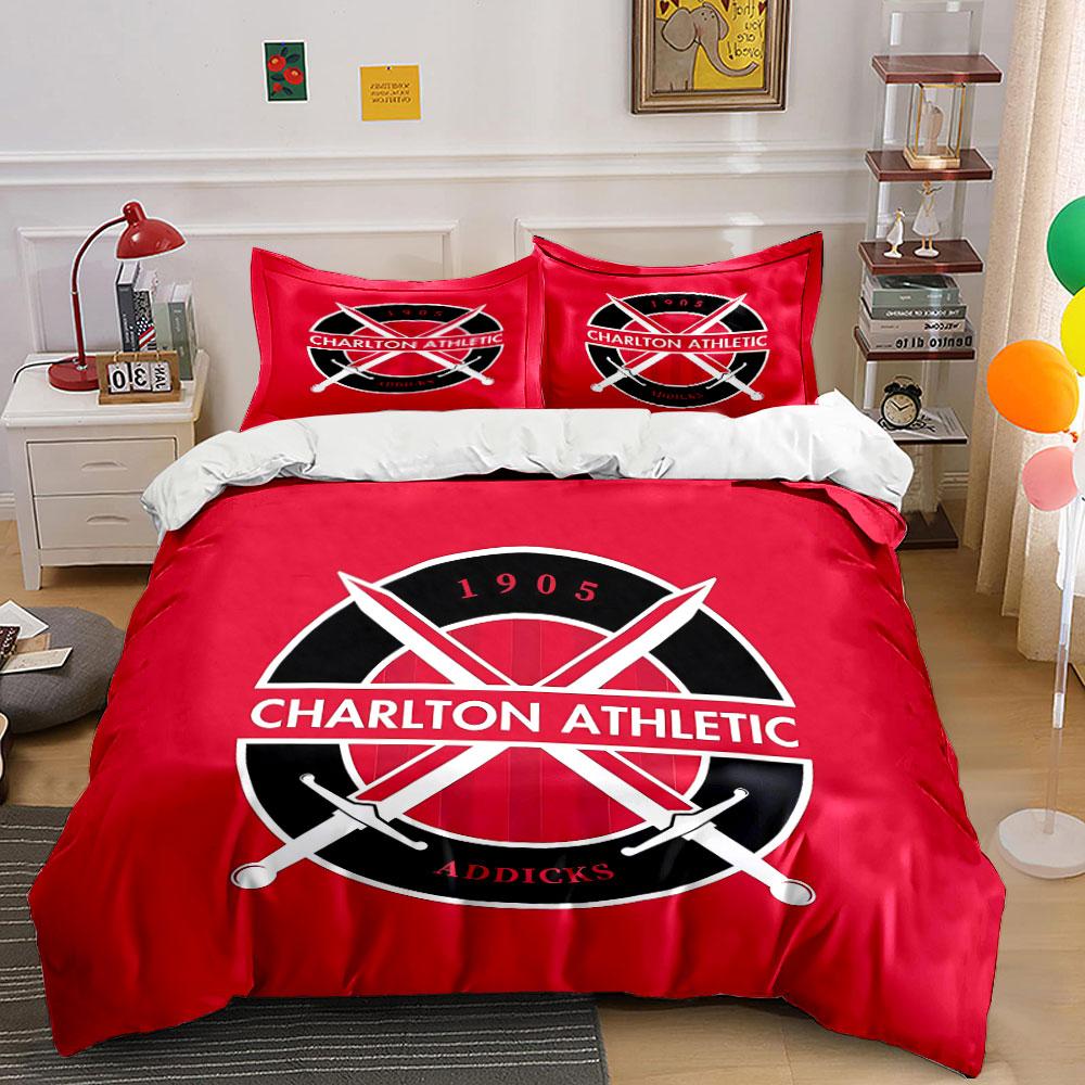 Rouge Charlton Athletic Logo Design Literie Housse de couette Ensemble Housse de couette Taies d'oreiller (1*Housse de couette 2*Taies d'oreiller, sans couette)