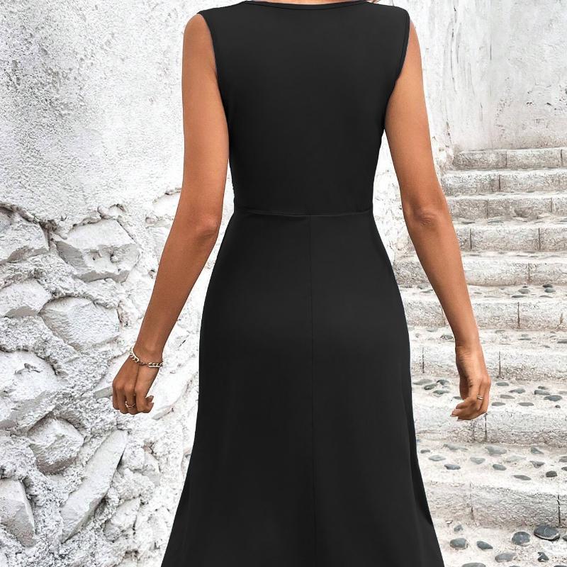 Solid Color Casual Slim Short Dresses for Women Summer Women's A-Line Midi Dress Elegant Vintage Female Dresses