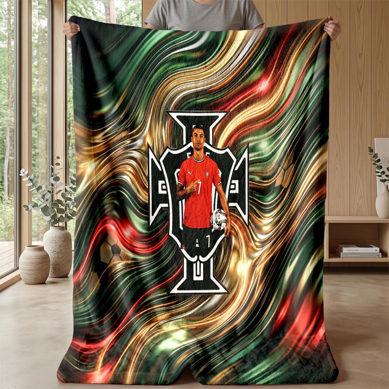 Portugal Football Printed Flannel Blanket Skin Friendly Warm Decorative Throw for Indoor Couch Bed Daily Use