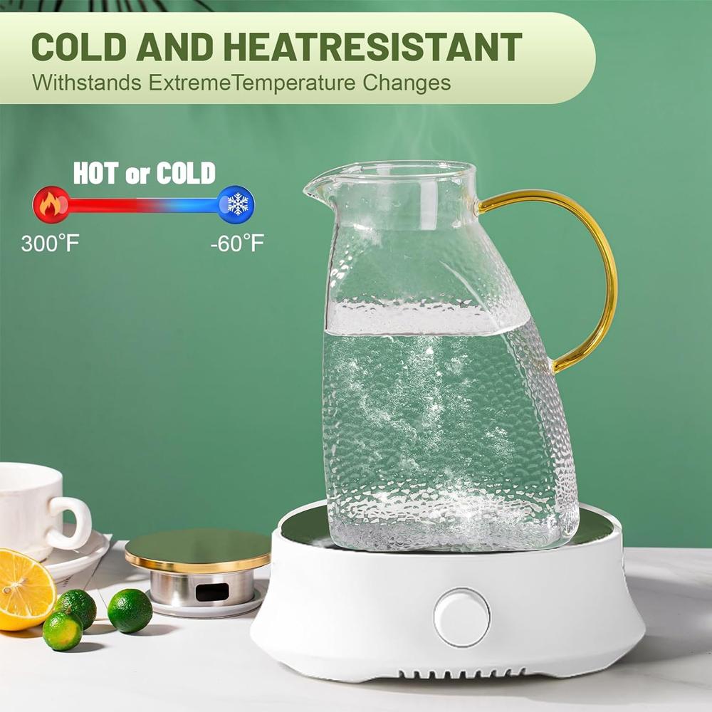 1,8L/60oz Glas-Wasserkanne mit Griff und Deckel Kühlschrank-Wasserkanne für Kalt- und Heißwasser Eistee Saft Kaffee Milch Getränke