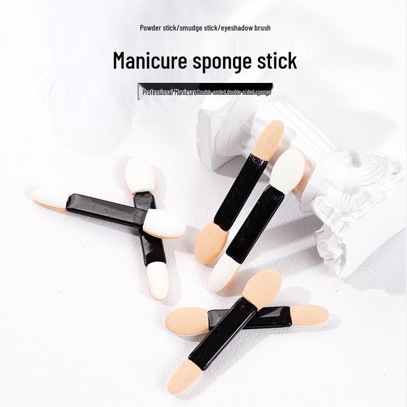 Double-Ended Eyeshadow and Nail Art Sponge Brush, 6.5CM Black Handle