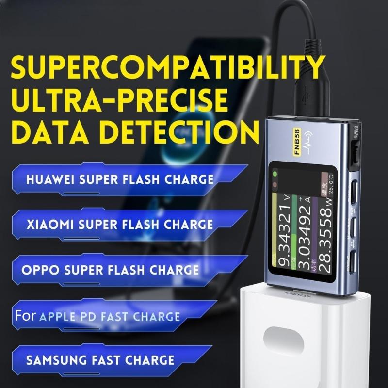 FNB58 USB Voltmeter Amperemeter Schnelllade-Tester Tragbares Stromspannungsmessgerät mit 2,0-Zoll-LCD-Display
