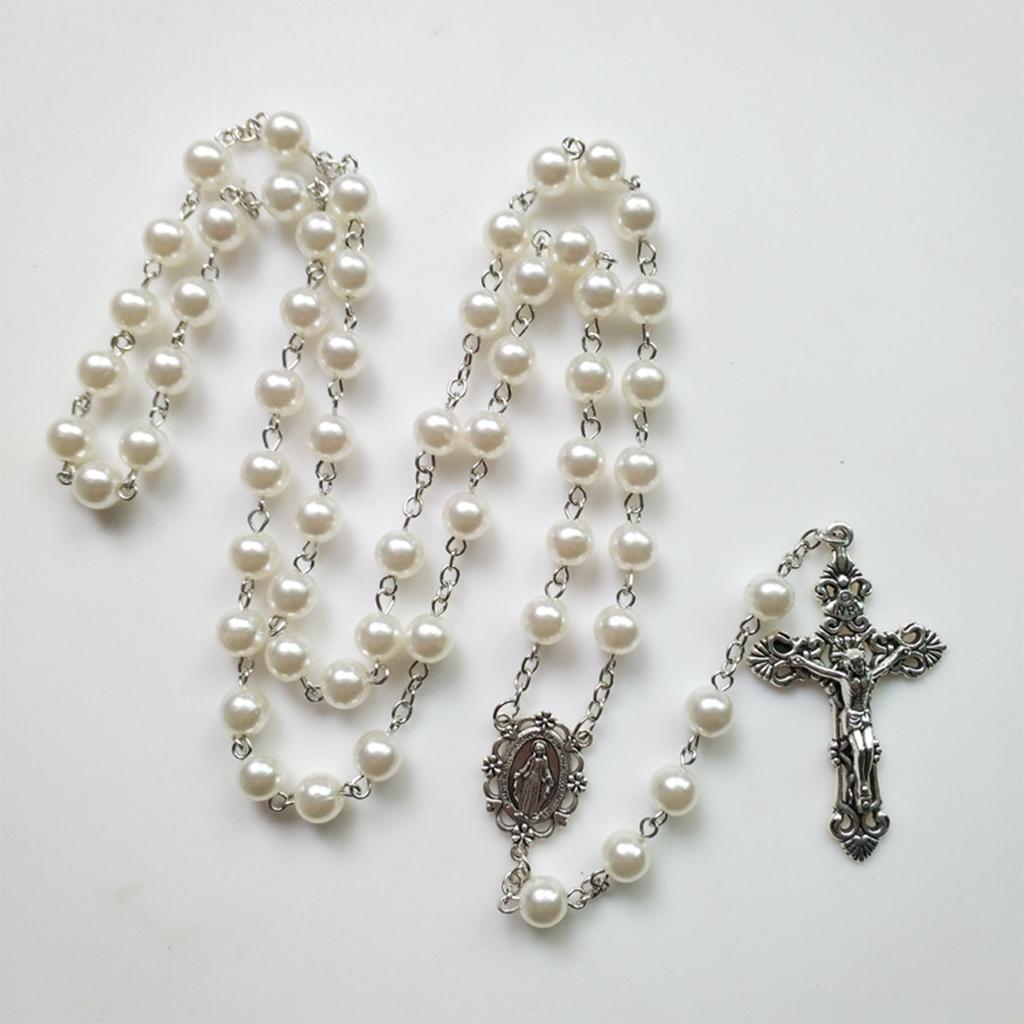 8mm Prayer Beads Rosary Necklace Mary Jesus for Cross Pendant Catholic Necklaces Religious Jewelry Women Charm Gifts