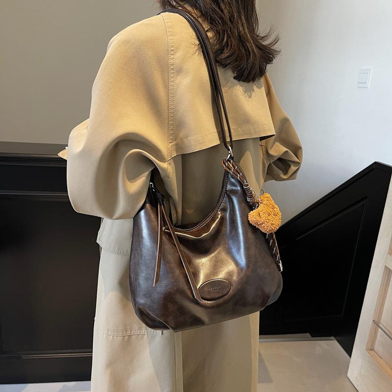 2025 new large-capacity tote bag women's retro lightweight double shoulder women's bag fashion single shoulder messenger bag