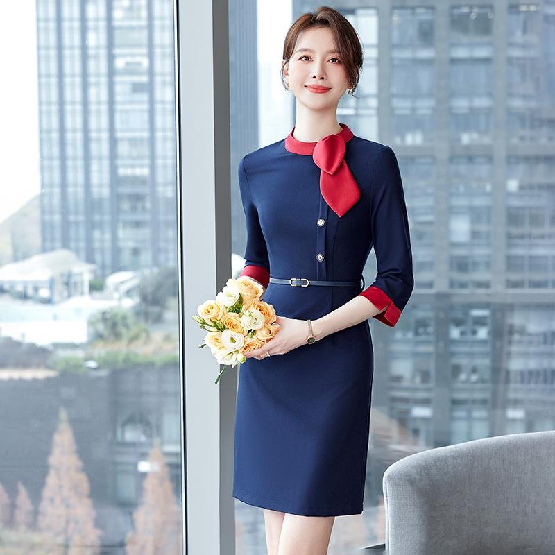 2024 Elegante Professionelle Arbeitskleidung für Frühling & Herbst: Kleid im Göttinnen-Stil für Verkaufs-, Empfangs-, Schönheitssalon- und Flugbegleiterrollen