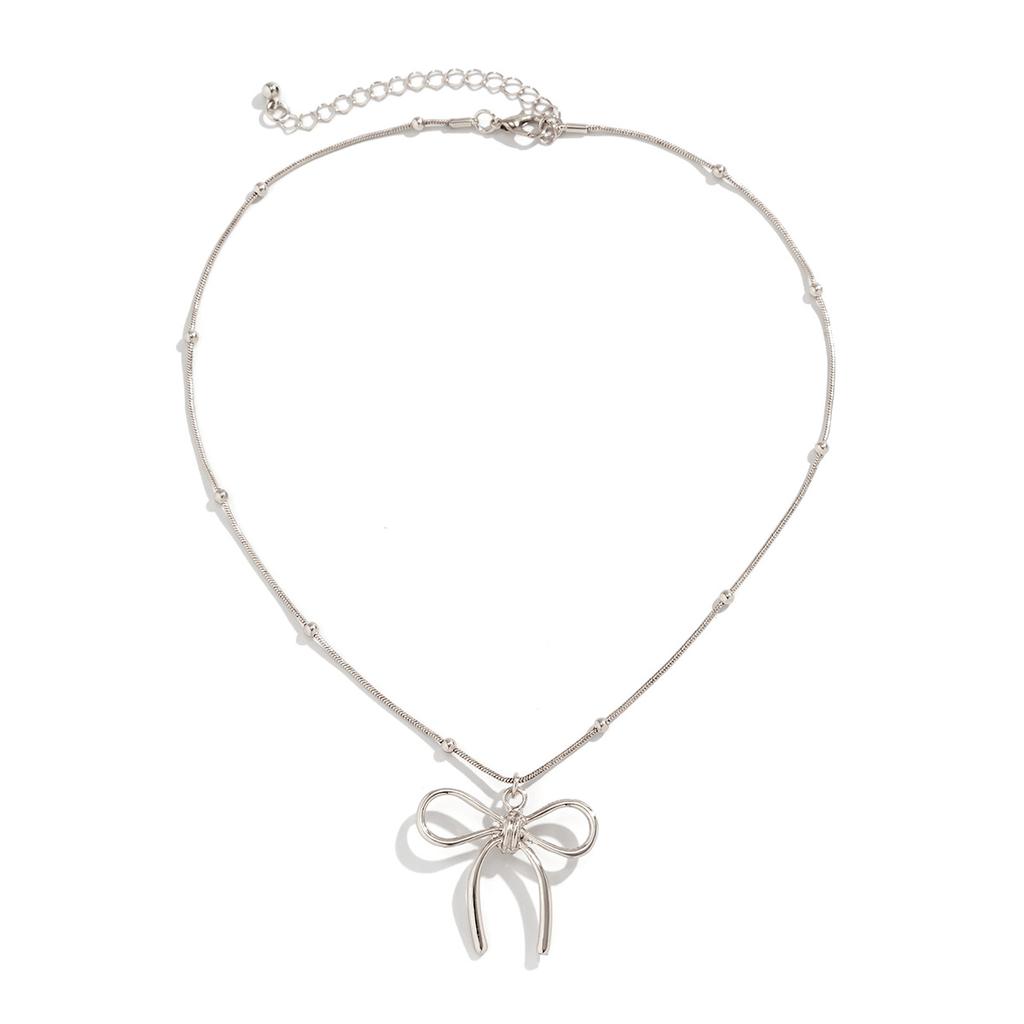 Bowchoker Tied Bow Necklace Sweet Wind Imitation Pearl Metal Collar Female