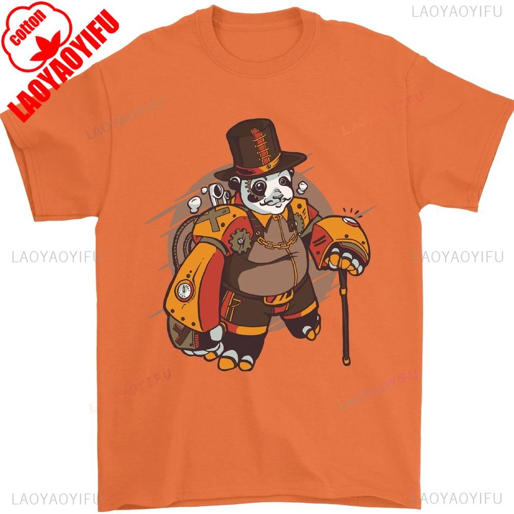Steampunk Pandabär Herren T-Shirt Punk Style Kreatives Muster Druckdesign Herren Baumwolle Tee Tops Lässig Sommer Männlich Kurzarm