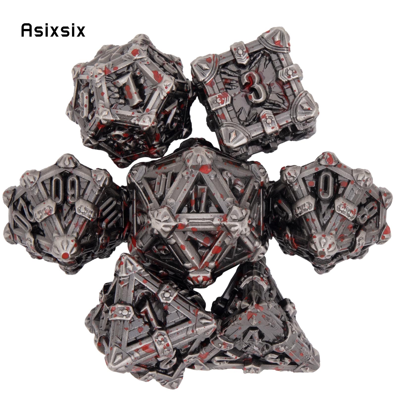 Metal Dice Perfect for Tabletop Rpgs and Card Games 7 Pcs Red Black Skull Dice Solid Metal Polyhedral Dice Role-Playing RPG