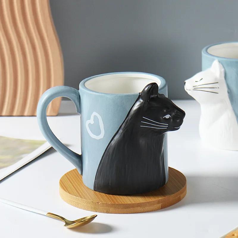 3D Cartoon Cat Water Cup Creative Handle Ceramic Mug Irregular Coffee Cups Breakfast Milk Tea Mugs Office Home Drinkware