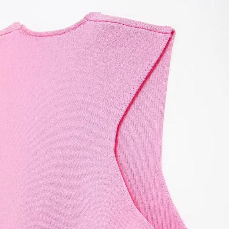 Повседневный трикотажный однобортный жилет женский однотонный V-образный вырез — фото 6