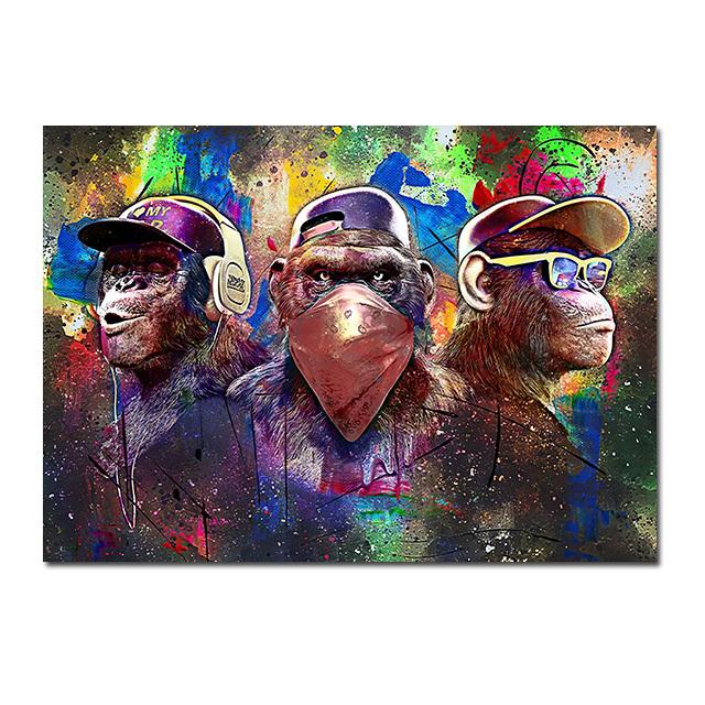 Poster Graffiti Abstrait Singe – Lot 3 Pièces 50x70 Cm Sans Cadre | Décoration Murale Moderne Salon Chambre