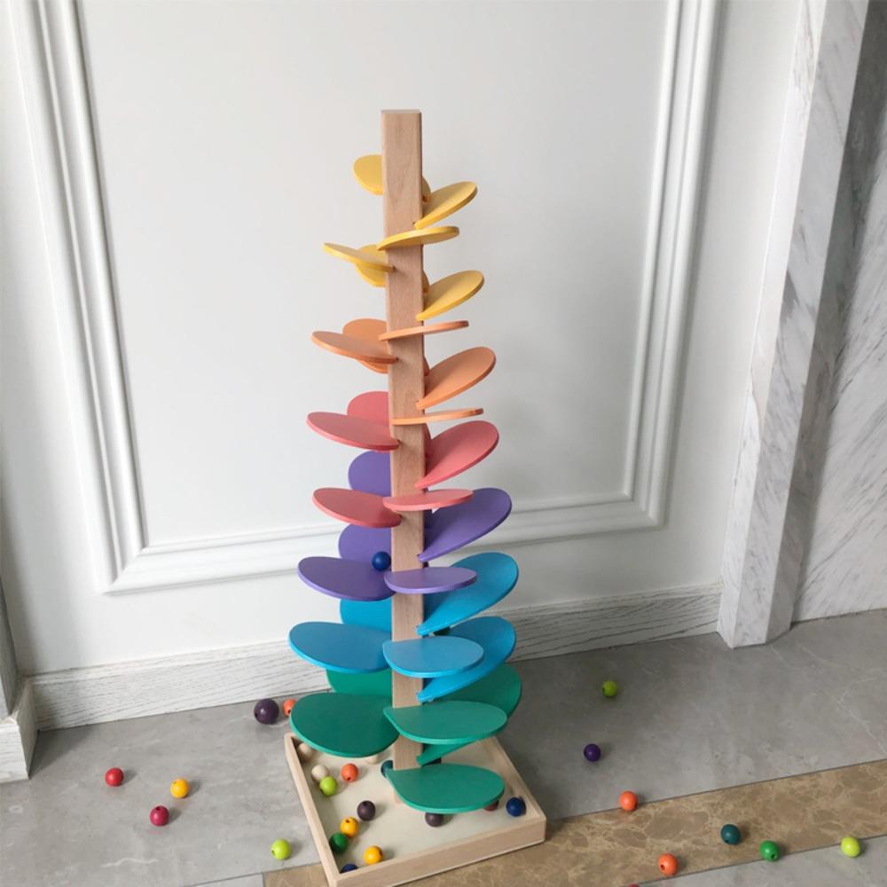 Tree Rainbow Petals Building Block Wisdom Tree Ball Track Wooden Children Educational Singing Tree Toy