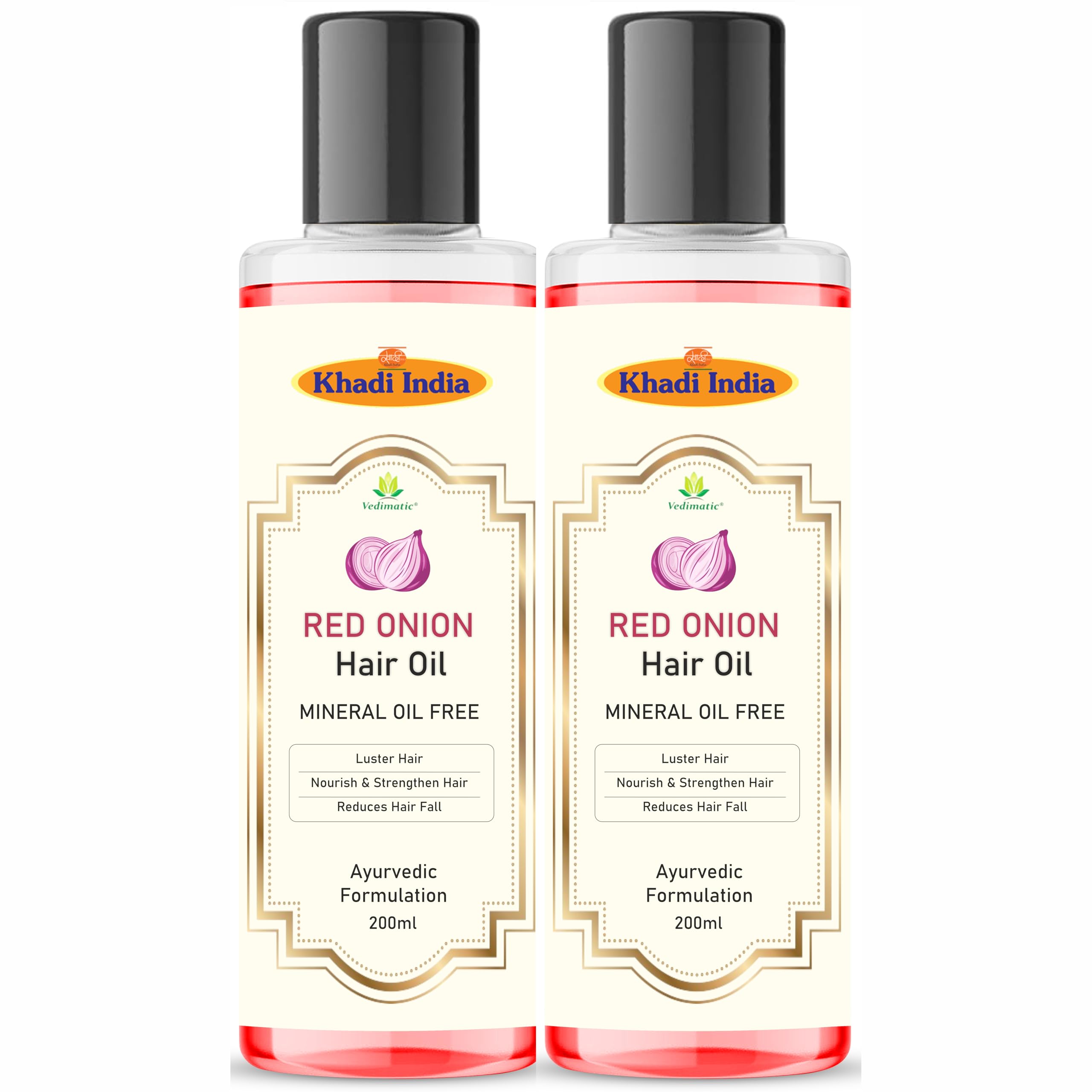 Khadi 100% Pure & Natural Red Onion Herbal Hair Oil Anti Hair Fall Therapeutic Hair Oil 400Ml with khadi india logo