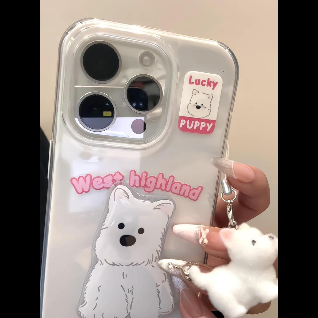 Cute three-dimensional West Highland patch for iPhone Apple 17pro mobile phone case 16 pendant 15IMD14 hard 13