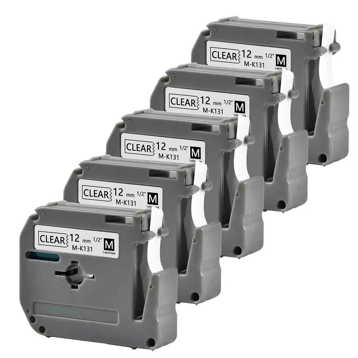 

5 упаковок 12 мм, чорна на прозорій стрічці MK131. Сумісна стрічка для етикеток Brother MK 131 M-K131 M131 для сенсорного принтера Brother p PT-65 PT-70