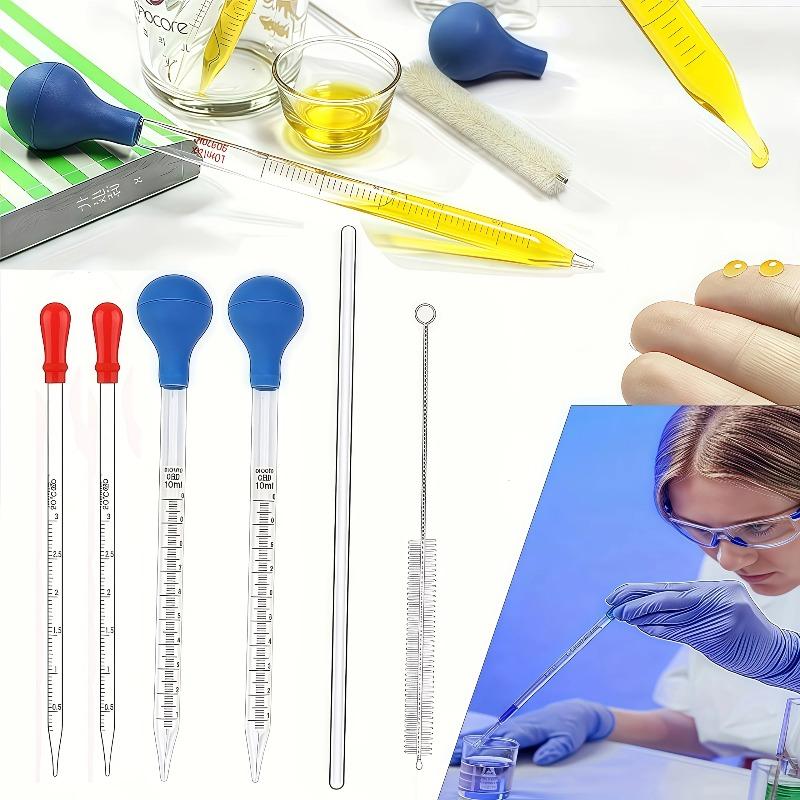 Glass Pipette and Dropper Set - 3ML/10ML with Glass Stirring Rod & Cleaning Brush (2PCS/4PCS),for Laboratory,Science Experiments