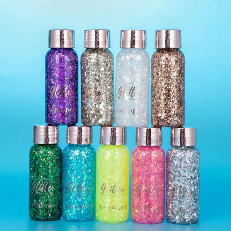 HANDAIYAN Autocollants à paillettes pour les yeux, les cheveux, le corps et le visage, Gel Art, paillettes amples, crème, bijoux en diamant, strass, maquillage, fête, Festival