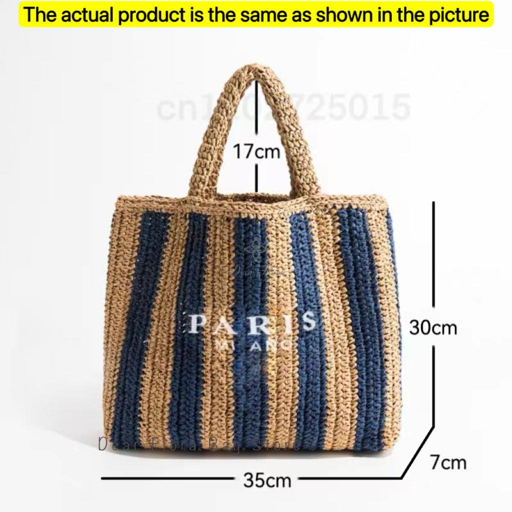 Women'S Fashion Large Capacity Handmade Straw Knitting Tote Bag Summer Travel Beach Shoulder Bags Casual Simple Portable Handbag