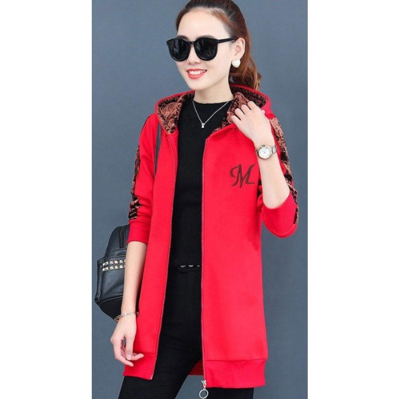 Herbst und Winter Neu Samtgefütterter Kapuzen-Langpullover Mantel Studentinnen Koreanische Version Lockerer Cardigan Bluse Damenbekleidung.