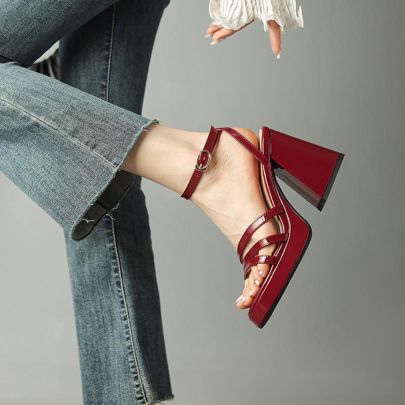 Platform Chunky Heel Sandals Fashion Summer Pumps Ankle Strap High Heels Thick Bottom Gothic Style Open Toe Party Shoes 33-43