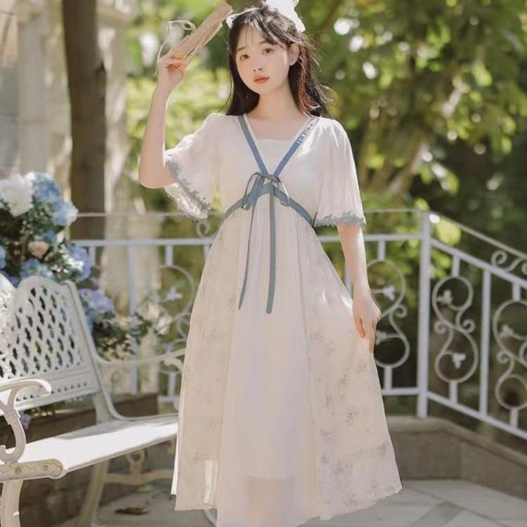Women Summer New Plus Size Pregnant Dress Short Sleeve Lace V Neck Chiffon Sweet Thin Korean Dress