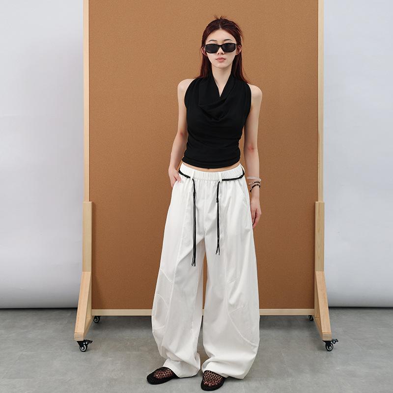 Lazy wide-leg pants women's summer new high-waisted slim-fitting and thin scimitar pants versatile floor-mopping trousers