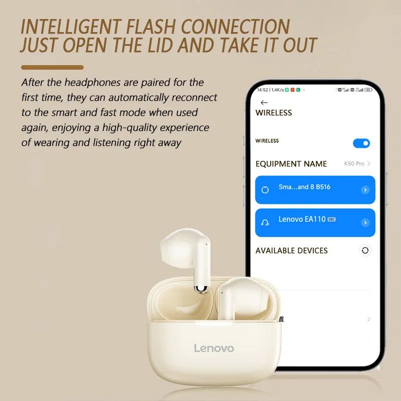 Bezdrátová náhlavní souprava Lenovo EA110 Bluetooth 5.4 Inteligentní dotykové ovládání Sluchátka Dlouhá výdrž baterie Podpora Android ISO
