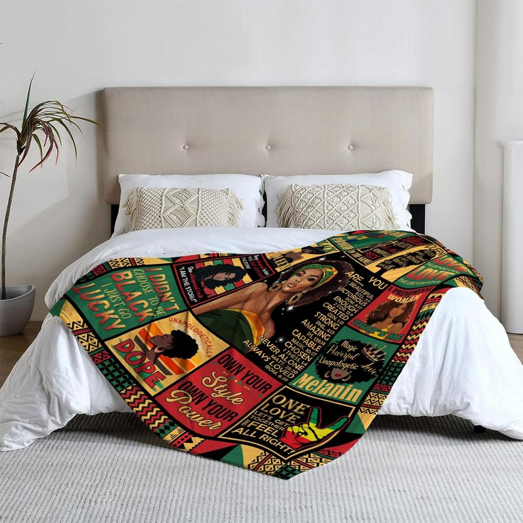 African American Gifts for Women, Afro Black Girl Blanket 50"x60", African American Throw Blanket with Inspiring Positive Quotes, Christmas Birthday