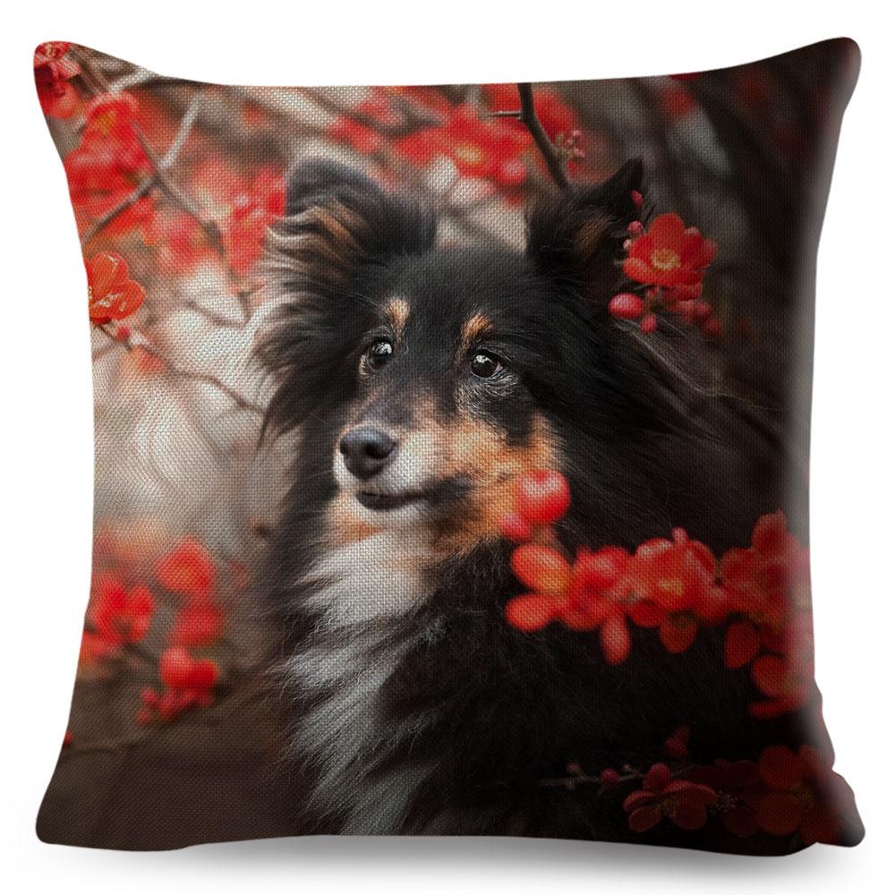 Shetland Sheepdog Cute Pet Animal Dog Printed Pillowcase Decor Cushion Cover for Sofa Home Car Polyester Pillow Case 45*45cm